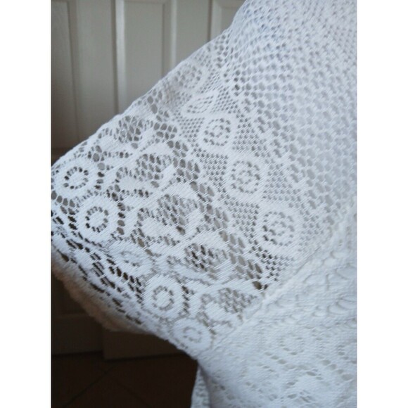 Chaps Womens Blouse Beige Ivory Lace Lined Short Sleeve Scoop Neck Size 1X Beach - Picture 5 of 14